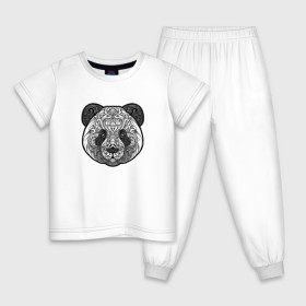 Детская пижама хлопок с принтом Узорная панда в Кировске, 100% хлопок |  брюки и футболка прямого кроя, без карманов, на брюках мягкая резинка на поясе и по низу штанин
 | голова | животное | завитки. кружево | зверь | панда | узорная панда | узоры