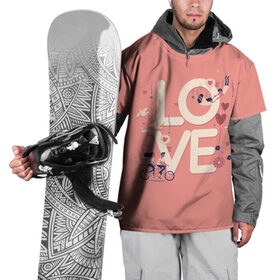 Накидка на куртку 3D с принтом Любящая пара в Кировске, 100% полиэстер |  | love | голуби | любовь | пара | птицы | сердечко | шарик