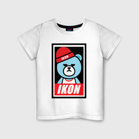 Детская футболка хлопок с принтом IKON bear в Кировске, 100% хлопок | круглый вырез горловины, полуприлегающий силуэт, длина до линии бедер | Тематика изображения на принте: ikon | k pop | return | айкон