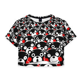 Женская футболка Cropp-top с принтом KUMAMON в Кировске, 100% полиэстер | круглая горловина, длина футболки до линии талии, рукава с отворотами | bear | japanese | kumamon | kumamoto | аниме | игрушка | кумамон | кумамото сапурайдзу | медведь | мишка | персонаж | талисман | япония