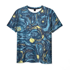 Мужская футболка 3D с принтом Ван Гог. Звездная Ночь в Кировске, 100% полиэфир | прямой крой, круглый вырез горловины, длина до линии бедер | вангог | живопись | искусство | картина | краска | синий | художник