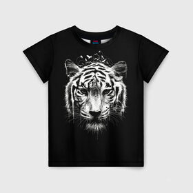 Детская футболка 3D с принтом Dark Tiger в Кировске, 100% гипоаллергенный полиэфир | прямой крой, круглый вырез горловины, длина до линии бедер, чуть спущенное плечо, ткань немного тянется | Тематика изображения на принте: africa | creepy | dark | desert | predator | scary | tiger | tigers | африка | жуткий | мрачный | пустыня | страшный | тигр | тигренок | тигрица | тигрицы | тигры | тигрята | хищник
