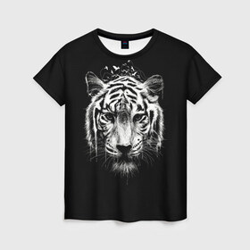 Женская футболка 3D с принтом Dark Tiger в Кировске, 100% полиэфир ( синтетическое хлопкоподобное полотно) | прямой крой, круглый вырез горловины, длина до линии бедер | africa | creepy | dark | desert | predator | scary | tiger | tigers | африка | жуткий | мрачный | пустыня | страшный | тигр | тигренок | тигрица | тигрицы | тигры | тигрята | хищник