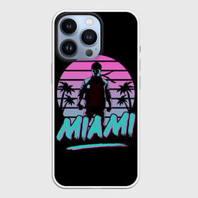 Чехол для iPhone 13 Pro с принтом Майами в Кировске,  |  | Тематика изображения на принте: beach | hot | miami | sun | usa | город | города | жара | лето | майами | море | ночь | отпуск | пальма | пальмы | пляж | солнце | сша
