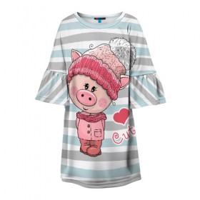 Детское платье 3D с принтом Милая свинка в Кировске, 100% полиэстер | прямой силуэт, чуть расширенный к низу. Круглая горловина, на рукавах — воланы | 2019 | боров | взгляд | год | домашнее | животное | костюм | красная | милая | мода | новый год | пальто | подарок | поздравление | поросенок | праздник | рисунок | рождество | румянец | с новым годом