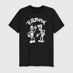 Мужская футболка хлопок Slim с принтом Futurama - Cartoon  в Кировске, 92% хлопок, 8% лайкра | приталенный силуэт, круглый вырез ворота, длина до линии бедра, короткий рукав | bender | fry | futurama | planet express | бендер | зойдберг | лила | фрай | футурама