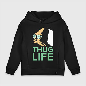 Детское худи Oversize хлопок с принтом Профессор - thug life в Кировске, френч-терри — 70% хлопок, 30% полиэстер. Мягкий теплый начес внутри —100% хлопок | боковые карманы, эластичные манжеты и нижняя кромка, капюшон на магнитной кнопке | bender | fry | futurama | planet express | бендер | гипножаба | зойдберг | лила | профессор | фрай | футурама