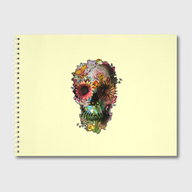 Альбом для рисования с принтом Цветочный Череп в Кировске, 100% бумага
 | матовая бумага, плотность 200 мг. | bone | bones | flower | flowers | skeleton | skeletons | skull | skulls | кости | кость | скелет | скелеты | цветок | цветочки | цветочный | цветы | череп | черепа | черепок