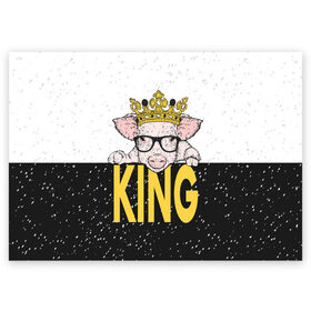 Поздравительная открытка с принтом King в Кировске, 100% бумага | плотность бумаги 280 г/м2, матовая, на обратной стороне линовка и место для марки
 | 2019 | боров | ве | взгляд | власть | год | домашнее | животное | золотая | король | корона | круто | лучший | мода | молодёжная | монарх | новый год | подарок | поздравление | поросенок | праздник | рисунок