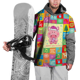 Накидка на куртку 3D с принтом Новогодний поросенок в Кировске, 100% полиэстер |  | Тематика изображения на принте: 
