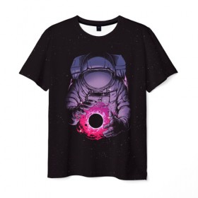 Мужская футболка 3D с принтом Карманная вселенная в Кировске, 100% полиэфир | прямой крой, круглый вырез горловины, длина до линии бедер | Тематика изображения на принте: астронавт | вселенная | галактика | звезда | космонавт | космос | свет | скафандр | солнце | стекло | тени | черная дыра