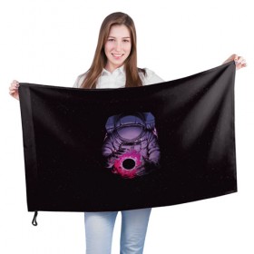 Флаг 3D с принтом Карманная вселенная в Кировске, 100% полиэстер | плотность ткани — 95 г/м2, размер — 67 х 109 см. Принт наносится с одной стороны | астронавт | вселенная | галактика | звезда | космонавт | космос | свет | скафандр | солнце | стекло | тени | черная дыра
