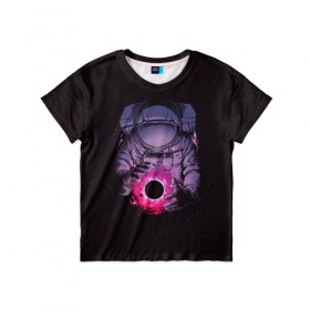 Детская футболка 3D с принтом Карманная вселенная в Кировске, 100% гипоаллергенный полиэфир | прямой крой, круглый вырез горловины, длина до линии бедер, чуть спущенное плечо, ткань немного тянется | астронавт | вселенная | галактика | звезда | космонавт | космос | свет | скафандр | солнце | стекло | тени | черная дыра