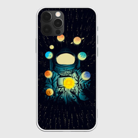 Чехол для iPhone 12 Pro с принтом Космический жонглер в Кировске, силикон | область печати: задняя сторона чехла, без боковых панелей | астронавт | венера | вселенная | галактика | звезда | земля | космонавт | космос | марс | меркурий | планеты | сатурн | свет | скафандр | солнце | стекло | тени | уран | юпитер