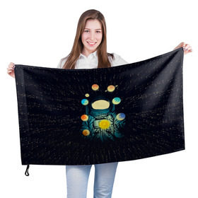 Флаг 3D с принтом Космический жонглер в Кировске, 100% полиэстер | плотность ткани — 95 г/м2, размер — 67 х 109 см. Принт наносится с одной стороны | астронавт | венера | вселенная | галактика | звезда | земля | космонавт | космос | марс | меркурий | планеты | сатурн | свет | скафандр | солнце | стекло | тени | уран | юпитер