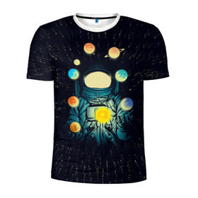 Мужская футболка 3D спортивная с принтом Космический жонглер в Кировске, 100% полиэстер с улучшенными характеристиками | приталенный силуэт, круглая горловина, широкие плечи, сужается к линии бедра | астронавт | венера | вселенная | галактика | звезда | земля | космонавт | космос | марс | меркурий | планеты | сатурн | свет | скафандр | солнце | стекло | тени | уран | юпитер