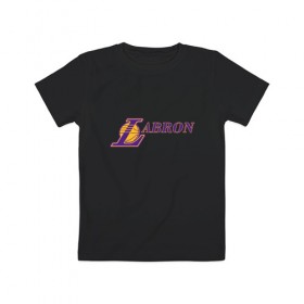 Детская футболка хлопок с принтом Lakers - Lebron в Кировске, 100% хлопок | круглый вырез горловины, полуприлегающий силуэт, длина до линии бедер | Тематика изображения на принте: 