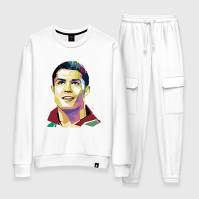 Женский костюм хлопок с принтом Ronaldo в Кировске, 100% хлопок | на свитшоте круглая горловина, мягкая резинка по низу. Брюки заужены к низу, на них два вида карманов: два 