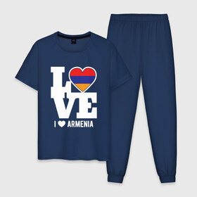 Мужская пижама хлопок с принтом Love Armenia в Кировске, 100% хлопок | брюки и футболка прямого кроя, без карманов, на брюках мягкая резинка на поясе и по низу штанин
 | Тематика изображения на принте: 