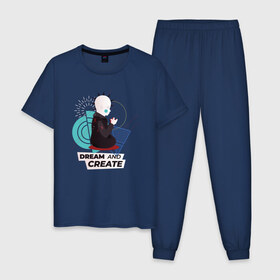 Мужская пижама хлопок с принтом Панк Будда в Кировске, 100% хлопок | брюки и футболка прямого кроя, без карманов, на брюках мягкая резинка на поясе и по низу штанин
 | Тематика изображения на принте: 