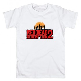 Мужская футболка хлопок с принтом Red Dead Redemption 2 в Кировске, 100% хлопок | прямой крой, круглый вырез горловины, длина до линии бедер, слегка спущенное плечо. | game | rdr2 | red dead redemption 2 | rockstar studios | игры