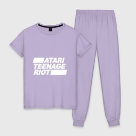 Женская пижама хлопок с принтом Atari Teenage Riot (White) в Кировске, 100% хлопок | брюки и футболка прямого кроя, без карманов, на брюках мягкая резинка на поясе и по низу штанин | atari | atr | digital | hardcore | music | punk | rave | riot | rock | teenage | музыка | панк | рок
