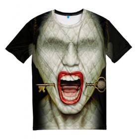 Мужская футболка 3D с принтом American Horror Story в Кировске, 100% полиэфир | прямой крой, круглый вырез горловины, длина до линии бедер | ahs | american horror story | hotel | американская история ужасов | губы | ключ | лицо