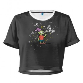 Женская футболка 3D укороченная с принтом Disenchantment. I`m Elfo! в Кировске, 100% полиэстер | круглая горловина, длина футболки до линии талии, рукава с отворотами | 
