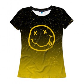 Женская футболка 3D с принтом NIRVANA SPACE в Кировске, 100% полиэфир ( синтетическое хлопкоподобное полотно) | прямой крой, круглый вырез горловины, длина до линии бедер | music | nirvana | rock | группа | курт кобейн | музыка | нирвана | рок
