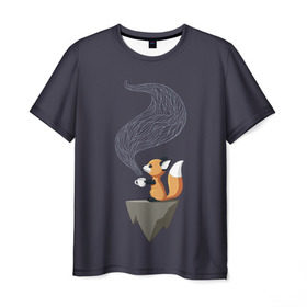 Мужская футболка 3D с принтом Coffee Fox в Кировске, 100% полиэфир | прямой крой, круглый вырез горловины, длина до линии бедер | coffee | cute | fox | foxes | ginger | tail | забавная | кофе | кофеёк | кофеёчек | лис | лиса | лисица | лисицы | лисичка | лисички | лисы | милая | рыжая | рыжие | смешная | фыр | хвост | хвосты