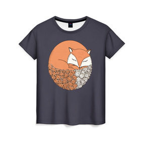 Женская футболка 3D с принтом Лисичка и Осенние Листочки в Кировске, 100% полиэфир ( синтетическое хлопкоподобное полотно) | прямой крой, круглый вырез горловины, длина до линии бедер | 