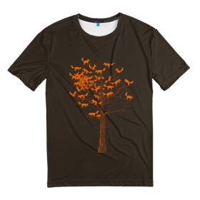 Мужская футболка 3D с принтом Дерево Лисиц в Кировске, 100% полиэфир | прямой крой, круглый вырез горловины, длина до линии бедер | Тематика изображения на принте: cute | fox | foxes | ginger | tail | tree | trees | дерево | деревья | забавная | лис | лиса | лисица | лисицы | лисичка | лисички | лисы | милая | рыжая | рыжие | смешная | фыр | хвост | хвосты