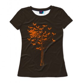 Женская футболка 3D с принтом Дерево Лисиц в Кировске, 100% полиэфир ( синтетическое хлопкоподобное полотно) | прямой крой, круглый вырез горловины, длина до линии бедер | cute | fox | foxes | ginger | tail | tree | trees | дерево | деревья | забавная | лис | лиса | лисица | лисицы | лисичка | лисички | лисы | милая | рыжая | рыжие | смешная | фыр | хвост | хвосты