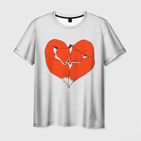 Мужская футболка 3D с принтом Fox Love в Кировске, 100% полиэфир | прямой крой, круглый вырез горловины, длина до линии бедер | cute | fox | foxes | ginger | heart | love | tail | забавная | лис | лиса | лисица | лисицы | лисичка | лисички | лисы | любовь | милая | рыжая | рыжие | сердечко | смешная | фыр | хвост | хвосты