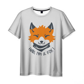 Мужская футболка 3D с принтом Hello Fox в Кировске, 100% полиэфир | прямой крой, круглый вырез горловины, длина до линии бедер | Тематика изображения на принте: cute | fox | foxes | ginger | hello | tail | забавная | лис | лиса | лисица | лисицы | лисичка | лисички | лисы | милая | привет | рыжая | рыжие | смешная | фыр | хвост | хвосты