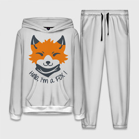Женский костюм 3D (с толстовкой) с принтом Hello Fox в Кировске,  |  | cute | fox | foxes | ginger | hello | tail | забавная | лис | лиса | лисица | лисицы | лисичка | лисички | лисы | милая | привет | рыжая | рыжие | смешная | фыр | хвост | хвосты