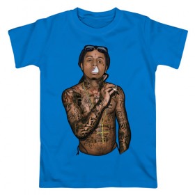 Мужская футболка хлопок с принтом Lil Wayne в Кировске, 100% хлопок | прямой крой, круглый вырез горловины, длина до линии бедер, слегка спущенное плечо. | hip hop | крест | музыка | наколки | очки | тёмный | хип хоп