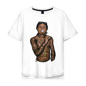 Мужская футболка хлопок Oversize с принтом Lil Wayne в Кировске, 100% хлопок | свободный крой, круглый ворот, “спинка” длиннее передней части | Тематика изображения на принте: hip hop | крест | музыка | наколки | очки | тёмный | хип хоп