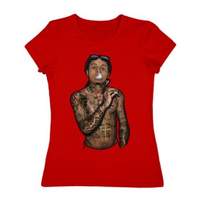 Женская футболка хлопок с принтом Lil Wayne в Кировске, 100% хлопок | прямой крой, круглый вырез горловины, длина до линии бедер, слегка спущенное плечо | hip hop | крест | музыка | наколки | очки | тёмный | хип хоп