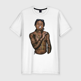 Мужская футболка хлопок Slim с принтом Lil Wayne в Кировске, 92% хлопок, 8% лайкра | приталенный силуэт, круглый вырез ворота, длина до линии бедра, короткий рукав | hip hop | крест | музыка | наколки | очки | тёмный | хип хоп