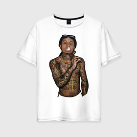Женская футболка хлопок Oversize с принтом Lil Wayne в Кировске, 100% хлопок | свободный крой, круглый ворот, спущенный рукав, длина до линии бедер
 | hip hop | крест | музыка | наколки | очки | тёмный | хип хоп