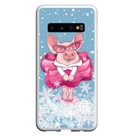 Чехол для Samsung Galaxy S10 с принтом Свинка в розовом в Кировске, Силикон | Область печати: задняя сторона чехла, без боковых панелей | 2019 | год свиньи | милая свинка | новогодний подарок | новый год | новый год 2019 | подарок на новый год | прикольная свинка | свинка в розовом | свинья | символ 2019 года | снег | снежинки