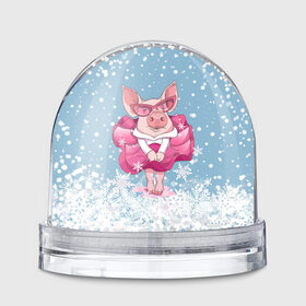 Водяной шар с принтом Свинка в розовом в Кировске, Пластик | Изображение внутри шара печатается на глянцевой фотобумаге с двух сторон | 2019 | год свиньи | милая свинка | новогодний подарок | новый год | новый год 2019 | подарок на новый год | прикольная свинка | свинка в розовом | свинья | символ 2019 года | снег | снежинки