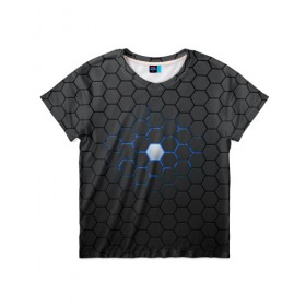 Детская футболка 3D с принтом Гексагон в Кировске, 100% гипоаллергенный полиэфир | прямой крой, круглый вырез горловины, длина до линии бедер, чуть спущенное плечо, ткань немного тянется | hexagon | metal | pattern | steel | гексагон | метал | паттерн | сталь | текстуры | шестиугольник
