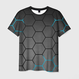 Мужская футболка 3D с принтом Плиты с Энергией в Кировске, 100% полиэфир | прямой крой, круглый вырез горловины, длина до линии бедер | hexagon | metal | pattern | steel | броня | гексагон | метал | плиты | сталь | текстура