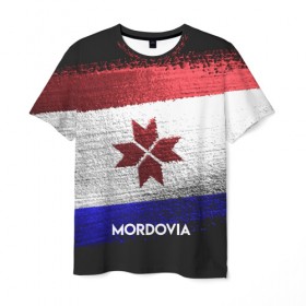 Мужская футболка 3D с принтом MORDOVIA(Мордовия) в Кировске, 100% полиэфир | прямой крой, круглый вырез горловины, длина до линии бедер | Тематика изображения на принте: urban | город | мир | мордовия | путешествие | символика | страны | флаг