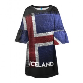 Детское платье 3D с принтом Iceland(Исландия) в Кировске, 100% полиэстер | прямой силуэт, чуть расширенный к низу. Круглая горловина, на рукавах — воланы | Тематика изображения на принте: iceland | urban | город | мир | путешествие | символика | страны | флаг
