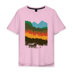 Мужская футболка хлопок Oversize с принтом Дикая природа в Кировске, 100% хлопок | свободный крой, круглый ворот, “спинка” длиннее передней части | горы | дикая природа | дом | лес | лиса | минимализм | развалины | сарай