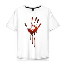 Мужская футболка хлопок Oversize с принтом Отпечаток руки в Кировске, 100% хлопок | свободный крой, круглый ворот, “спинка” длиннее передней части | halloween | костюм на хэллоуин | кровавая рука | кровавый отпечаток | кровь | рисунок кровью | футболка для хэллоуина | хэллоуин