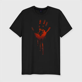 Мужская футболка хлопок Slim с принтом Отпечаток руки в Кировске, 92% хлопок, 8% лайкра | приталенный силуэт, круглый вырез ворота, длина до линии бедра, короткий рукав | halloween | костюм на хэллоуин | кровавая рука | кровавый отпечаток | кровь | рисунок кровью | футболка для хэллоуина | хэллоуин